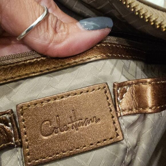 Cole Haan Leather Gold Hobo Handbag with Cloth Bag - Picture 9 of 14